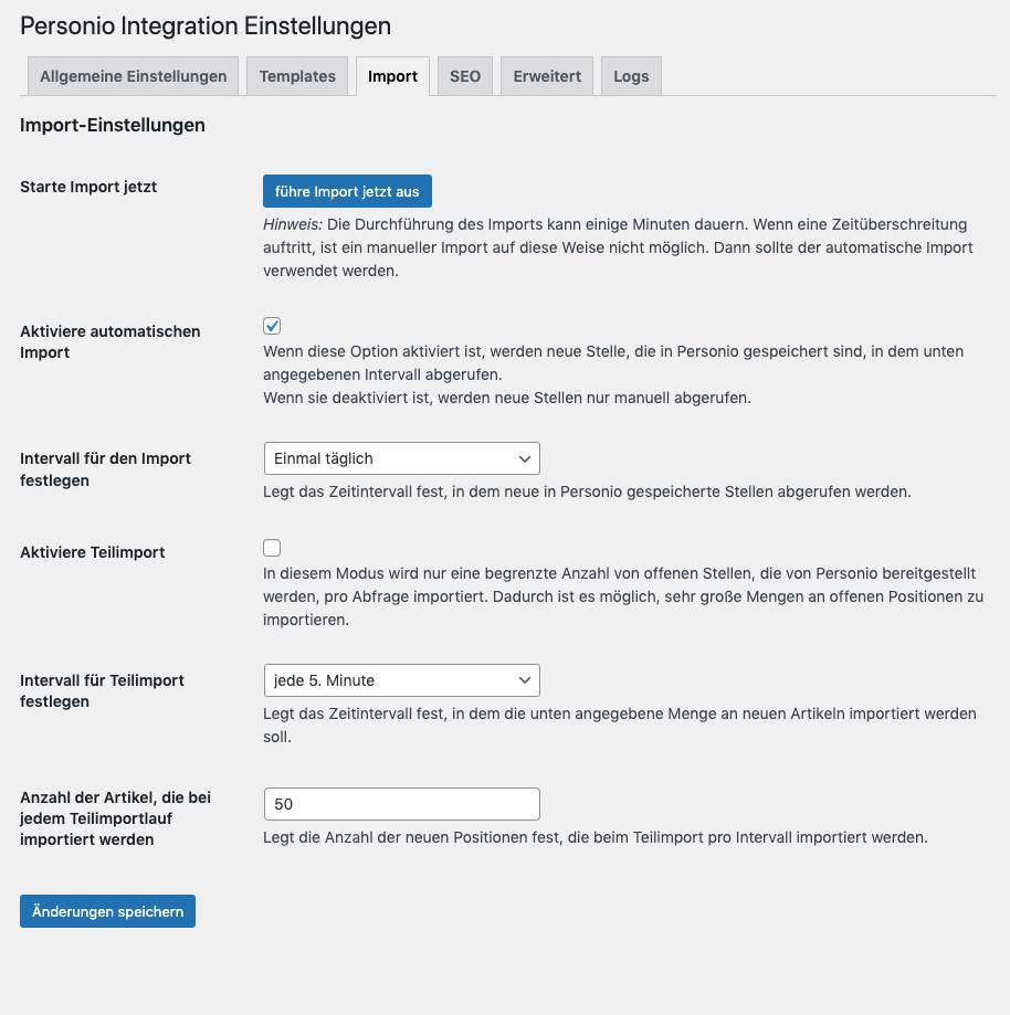 Personio Plugin Import Settings