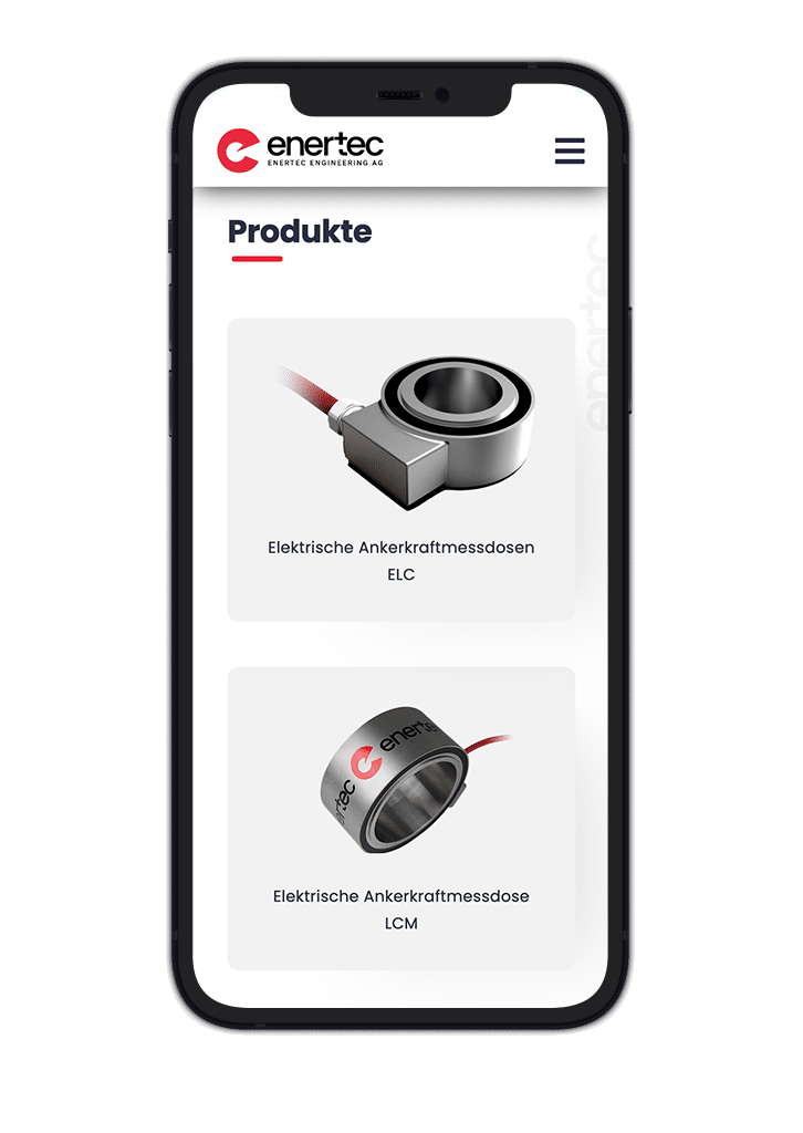 Mobile version of the Enertec website