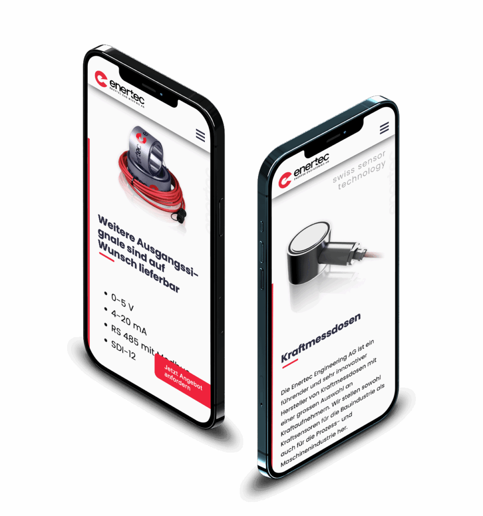 The Enertec website on two smartphones