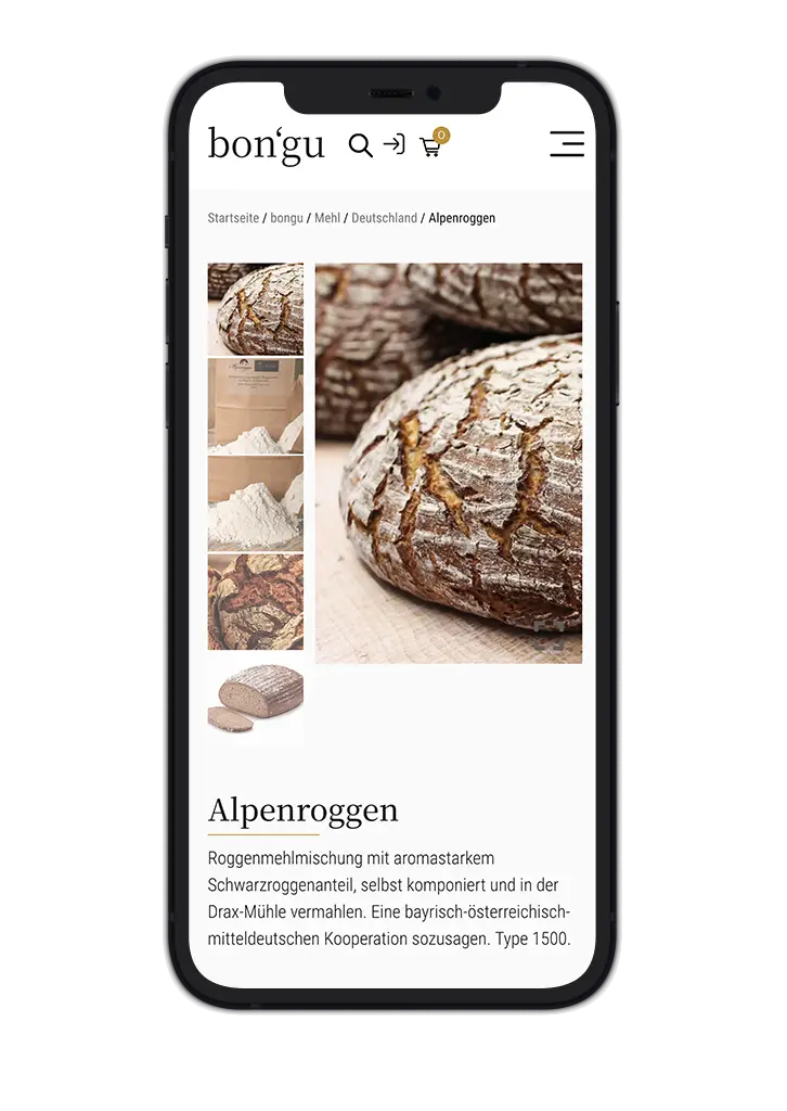 Produktdetailseite des bon’gu-Shops mobil