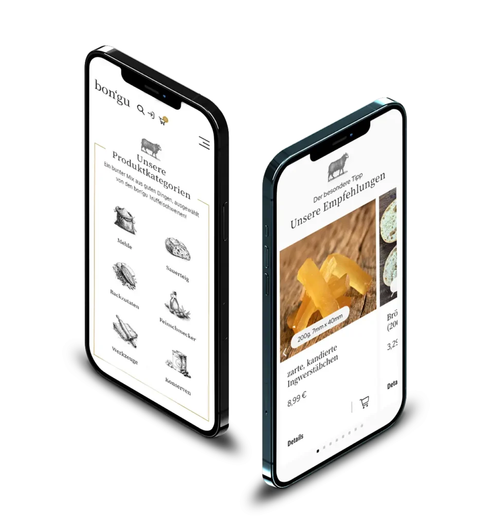 bon’gu Onlineshop auf zwei Smartphones