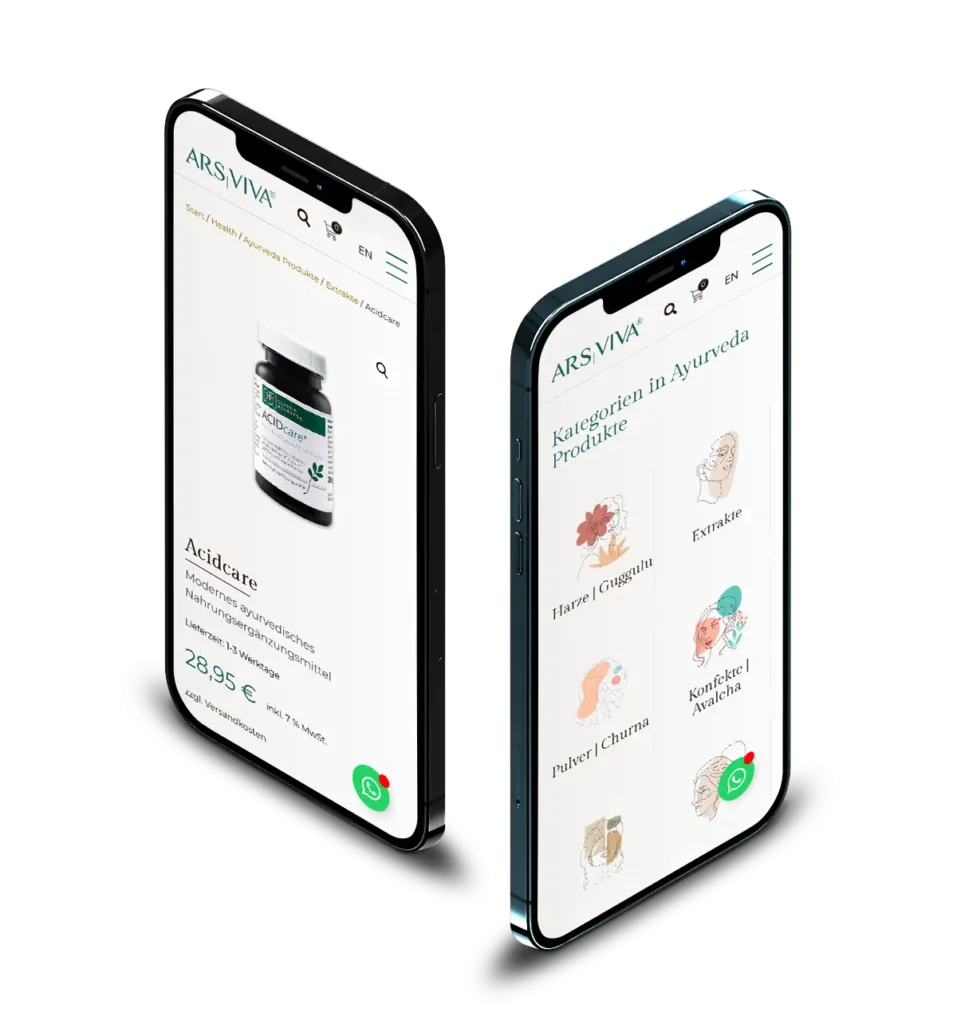 The ARSVIVA online shop on two smartphones