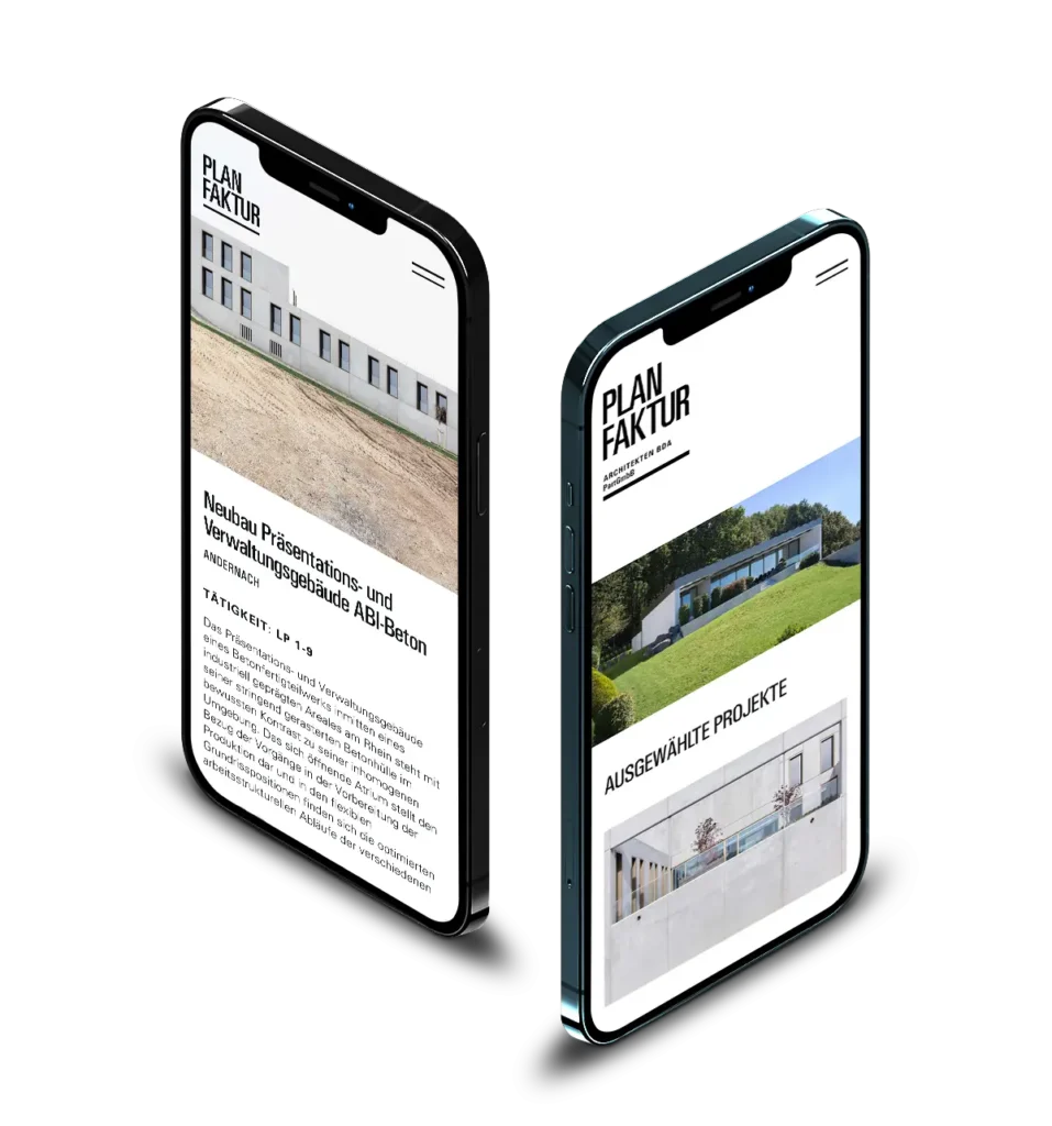 Planfaktur website on two smartphones