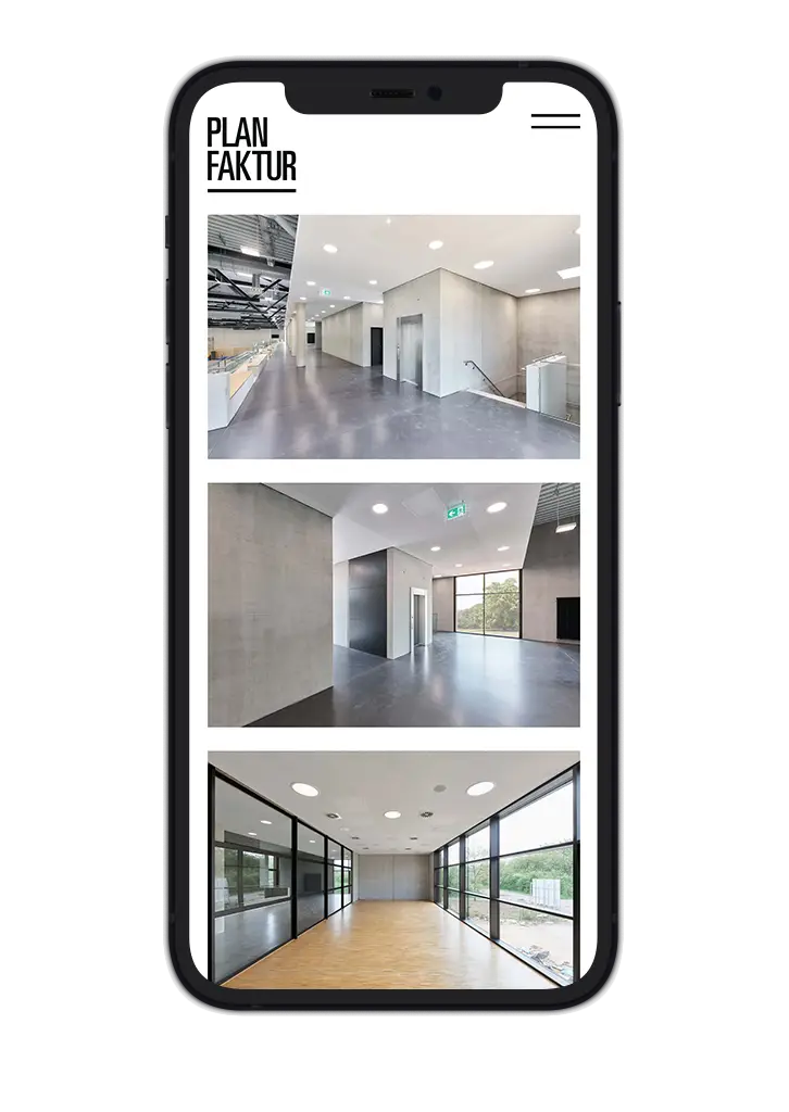 Mobile version of the Planfaktur website
