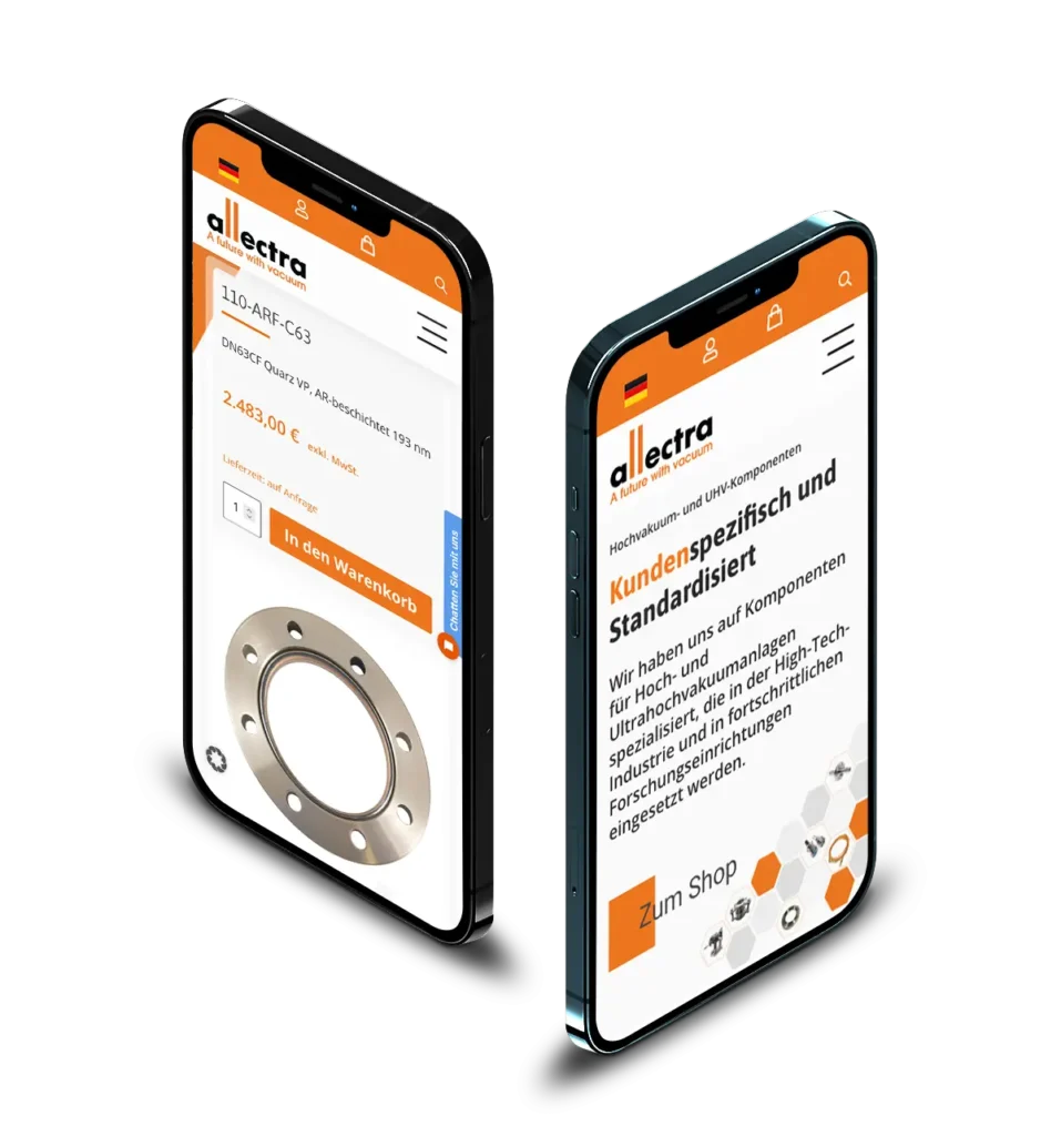 Allectra online shop on two smartphones