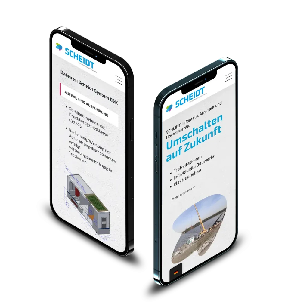 Scheidt website on two smartphones