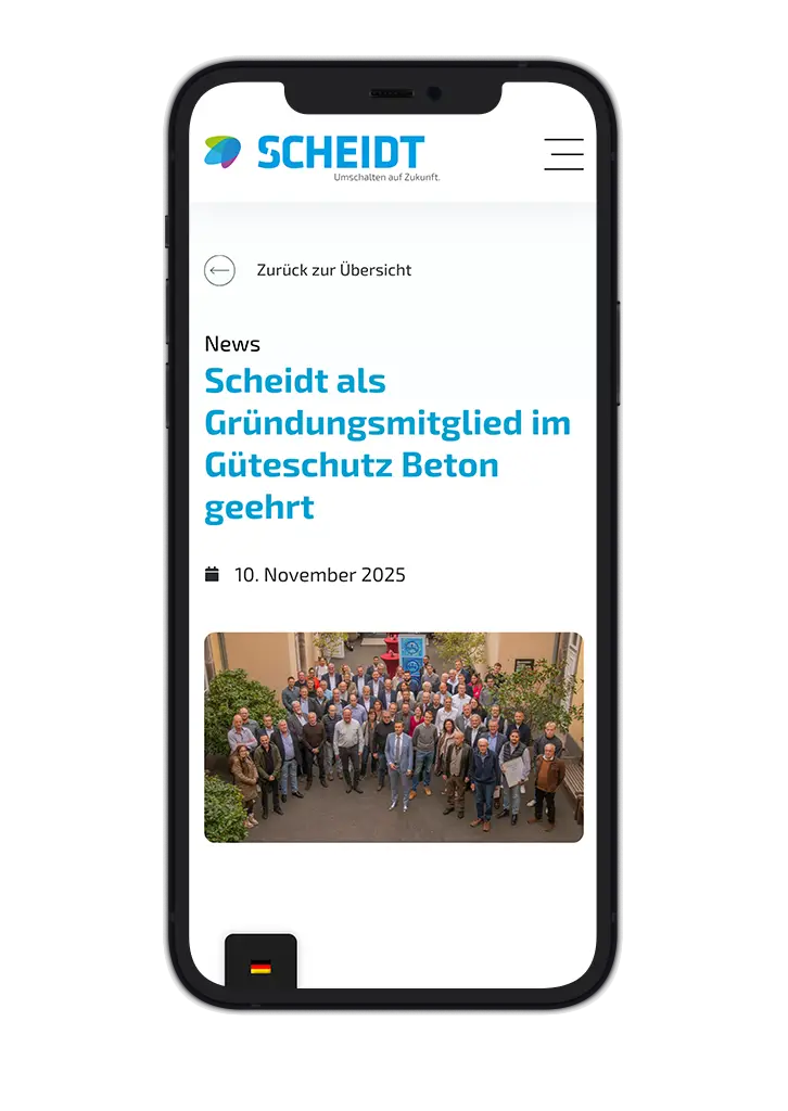 Mobile version of the news section on the Scheidt website