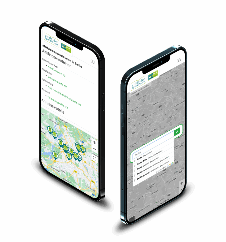 altkleiderspenden.de on two smartphones