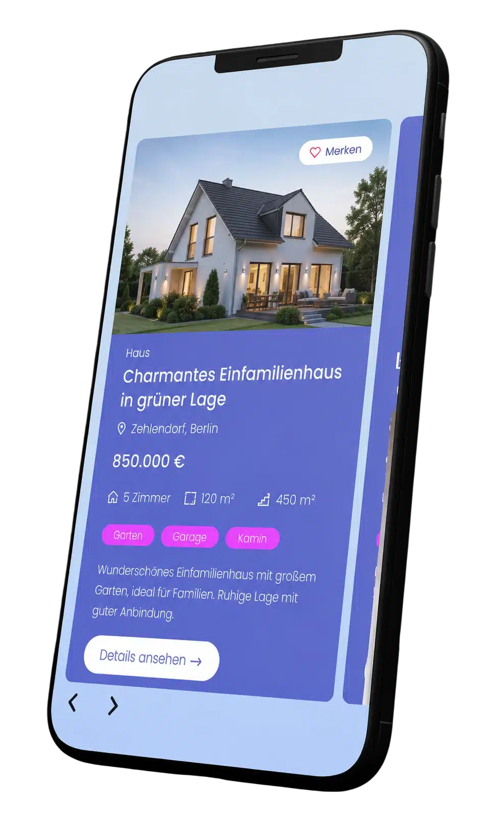 Detailansicht einer Immobilie mit dem Propstack-Plugin auf dem Smartphone