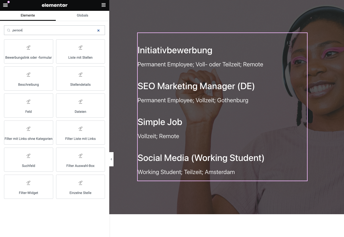 Personio blocks in the Gutenberg editor
