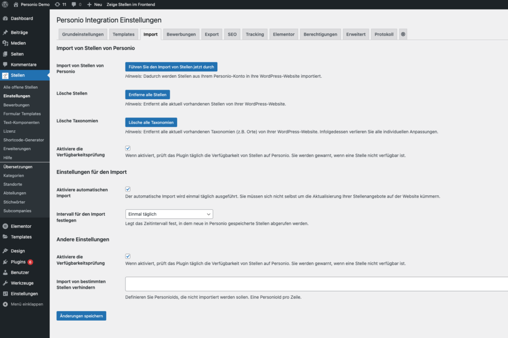 Personio Integration Pro settings