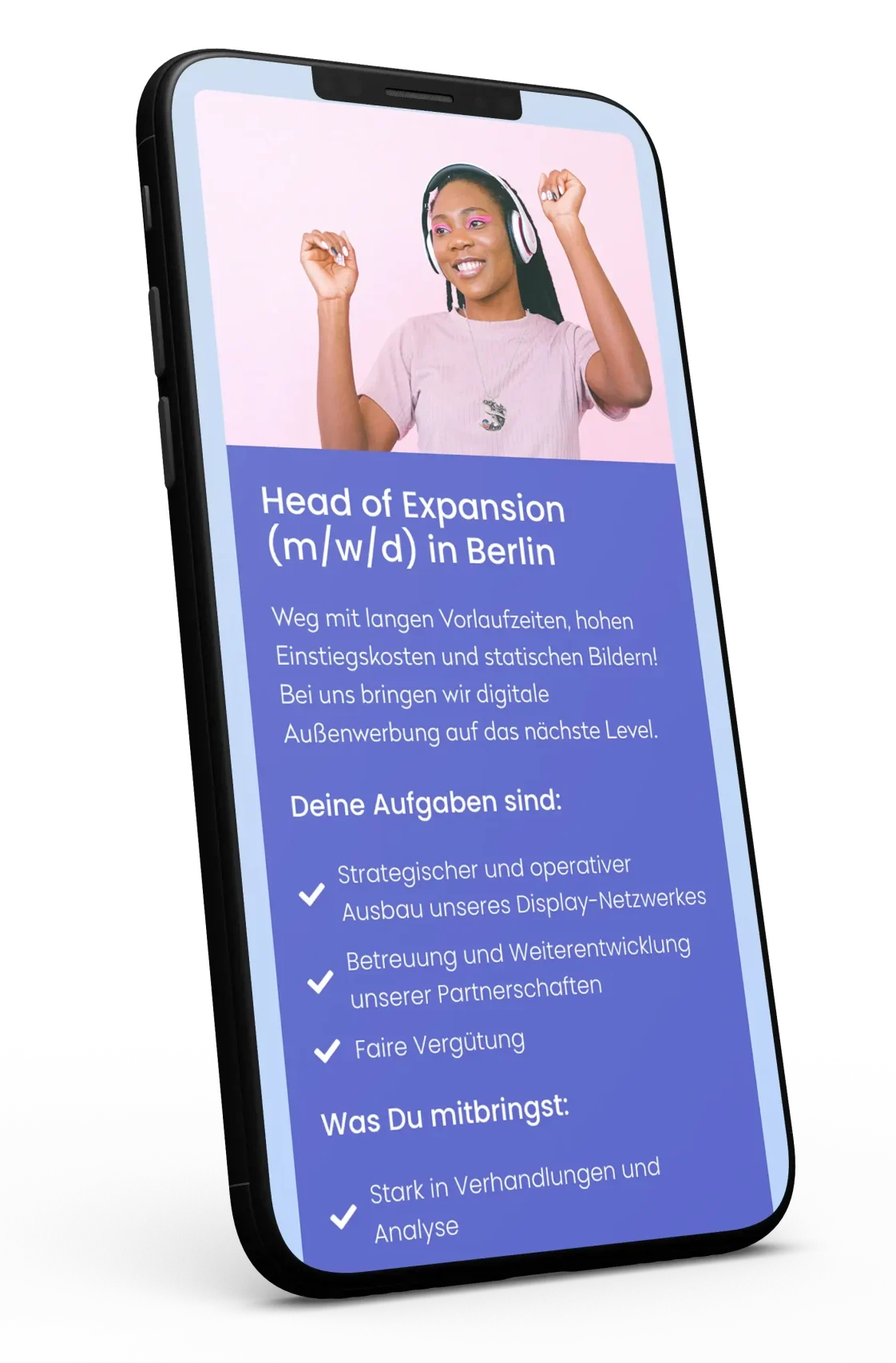 Job advert with an application form on a smartphone