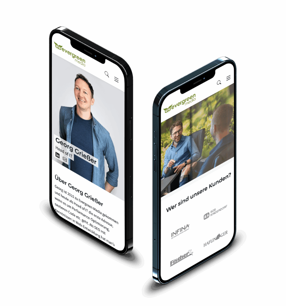 The Evergreen Media website on two smartphones