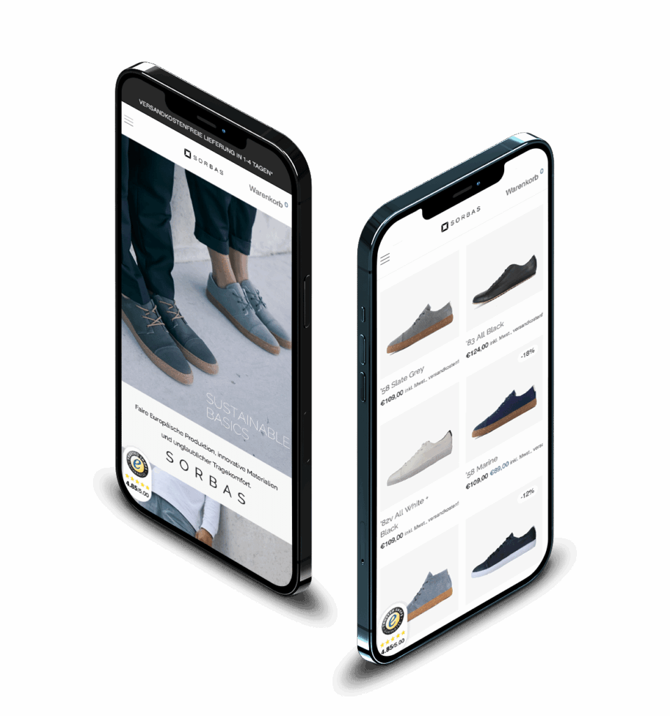 SORBAS Shoes online shop on two smartphones