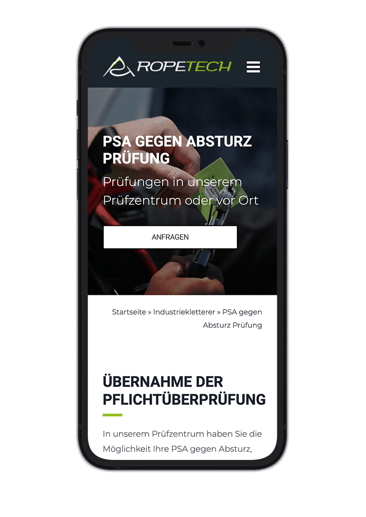 Mobile version of the RopeTech website