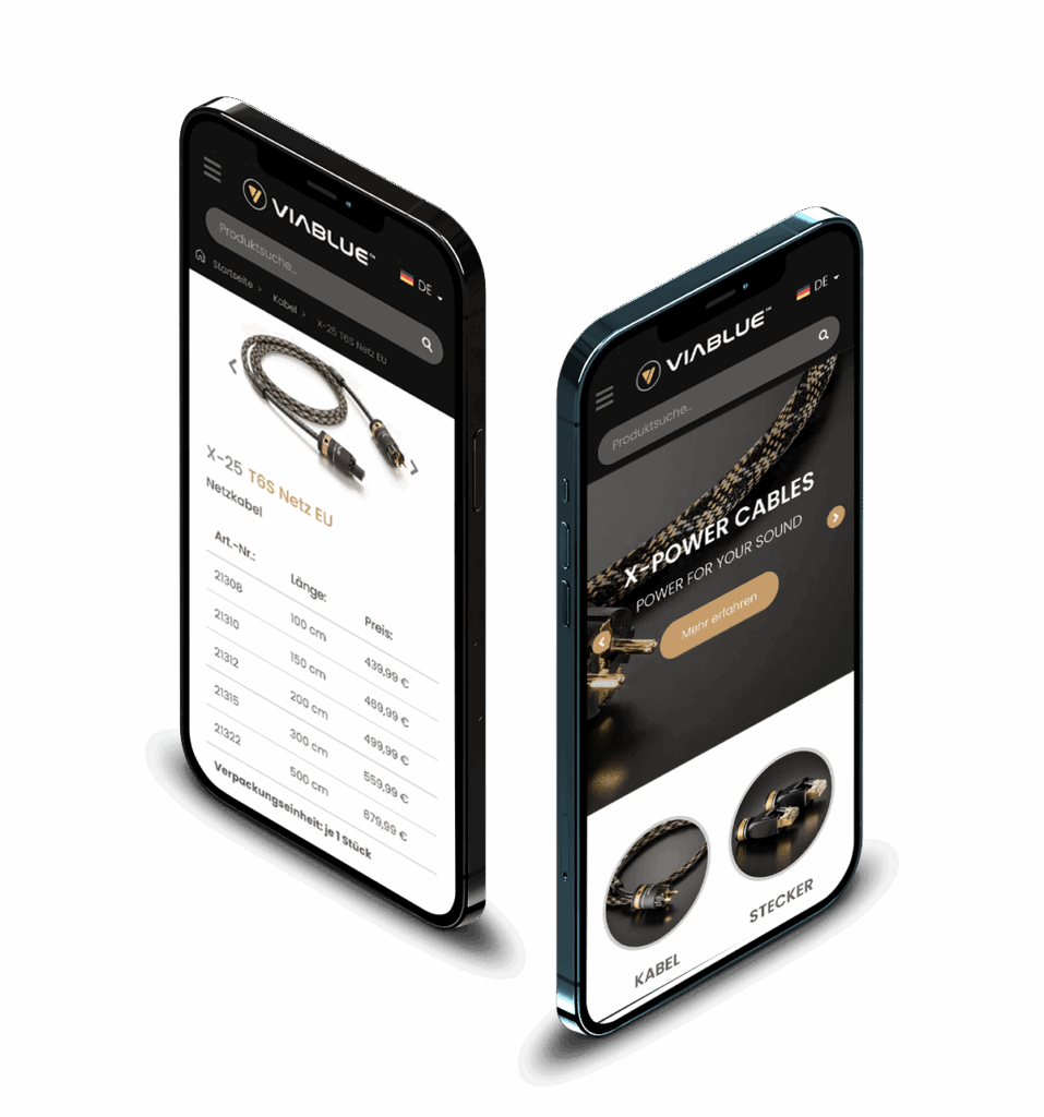 The ViaBlue website on two smartphones